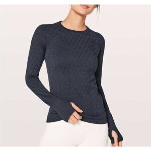 Lululemon Sz 6 Black Restless Diamond Cableknit Pullover Thumbholes Long Sleeve